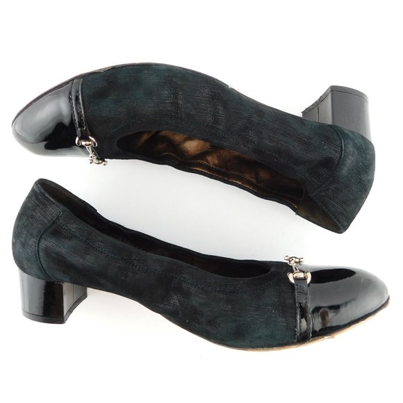 AGL Attilio Giusti Leombruni Black Suede Leather Cap Toe Block Heel Pumps 42 - Picture 4 of 10